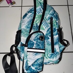 Tropical Leaf Print Sling Backpack